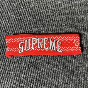 Supreme x New Era Arc Logo Red and White Knit Headband